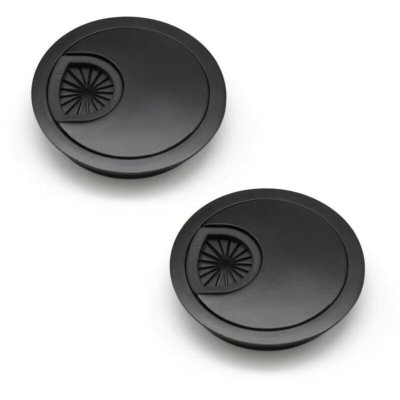 Noble 60mm Kabeldurchführung, Kabellochabdeckung Für Schreibtische Und Arbeitsplatten, Farbe: Schwarz, Material: Zinklegierung, 2 Stück