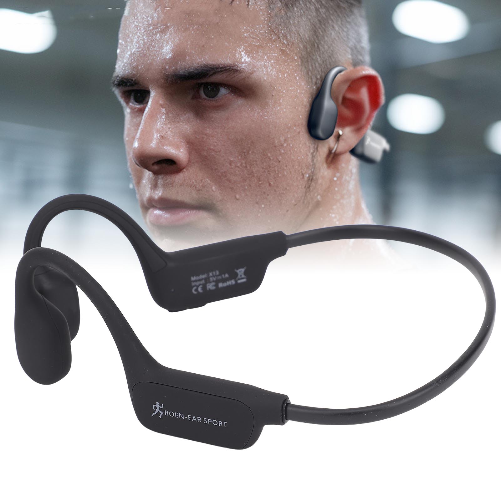 5,4-zoll-bluetooth-knochenschallkopfhörer, Ipx6 Wasserdicht, Geräuschunterdrückend, Kabellos, Für Sport, Laufen Und Training