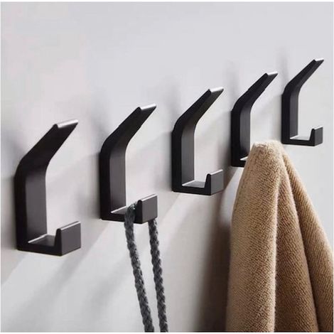 Wandhaken – Schwarz – Haken – Handtuchhaken – Klebestreifen – 5er-pack – Bohrfreie Montage