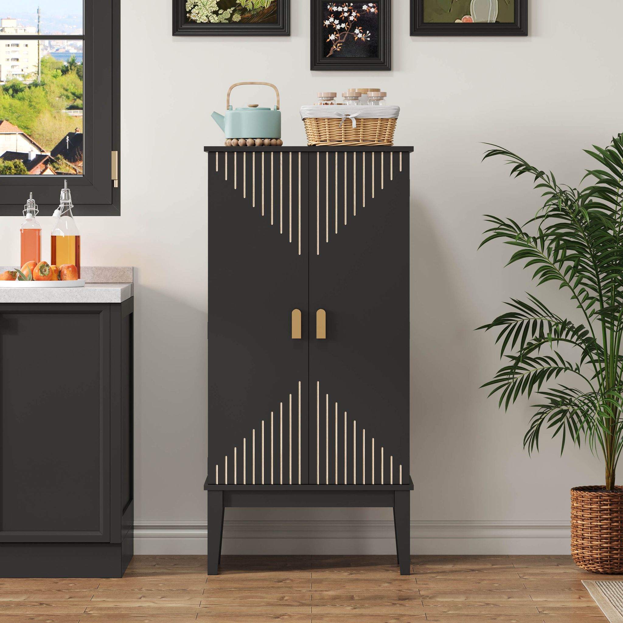 120 × 59 × 30 Cm Küchenschrank, Schrank, Geschirrschrank, Geräumiger Zweitüriger Aufbewahrungsschrank (mit Türplatten-ablage), Vintage-stil Aufbewahrungsschrank – Geeignet Für Küche, Esszimmer, Wohnzi