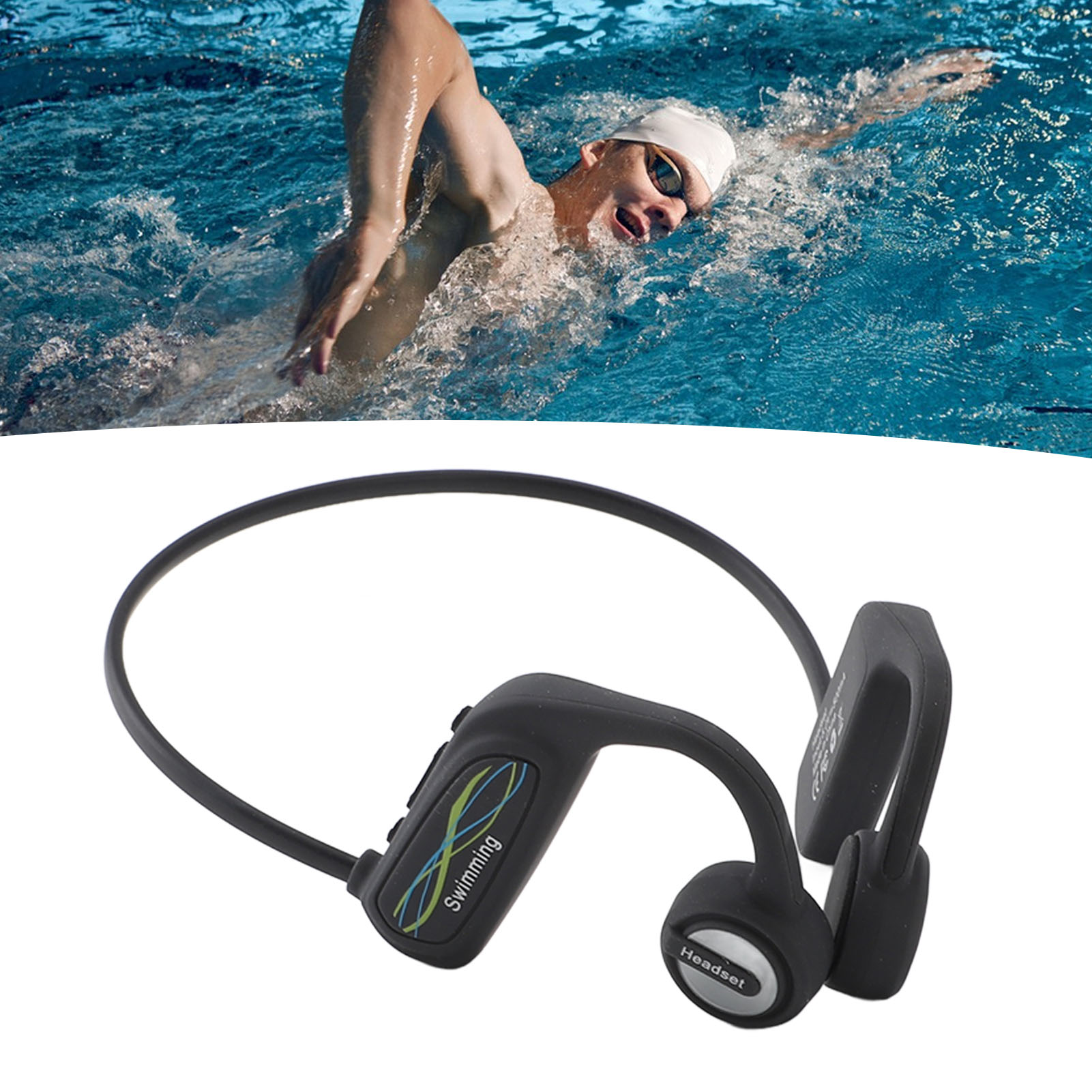 Bluetooth 5.0 Ip68 Sportkopfhörer Mit 16 Gb Speicher, Offenem Ohr Und Ergonomischem Design, Ideal Zum Schwimmen, Laufen Und Radfahren, Schwarzes Abs