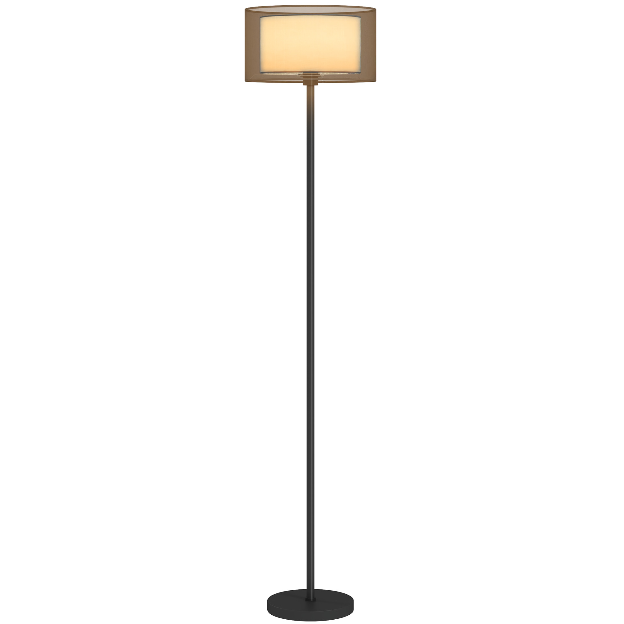 Stehlampe, Zweifarbiger Lampenschirm, Fußschalter, Metall, Schwarz