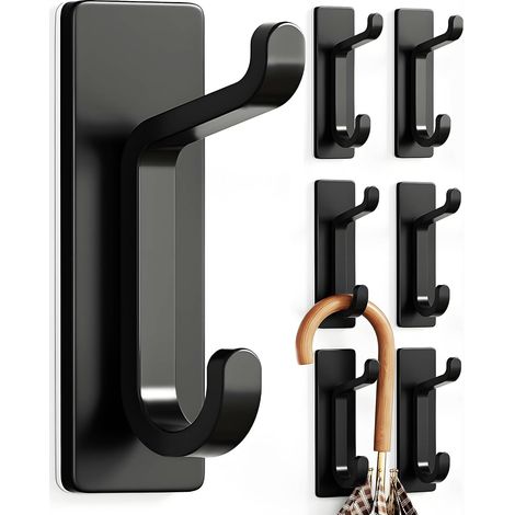 Selbstklebende Wandhaken, Handtuchhalter Für Badezimmer Und Küche, Klebehaken, Wandmontage Ohne Bohren, Wasserdicht, Rostfrei, Schwarz, 6er-pack.