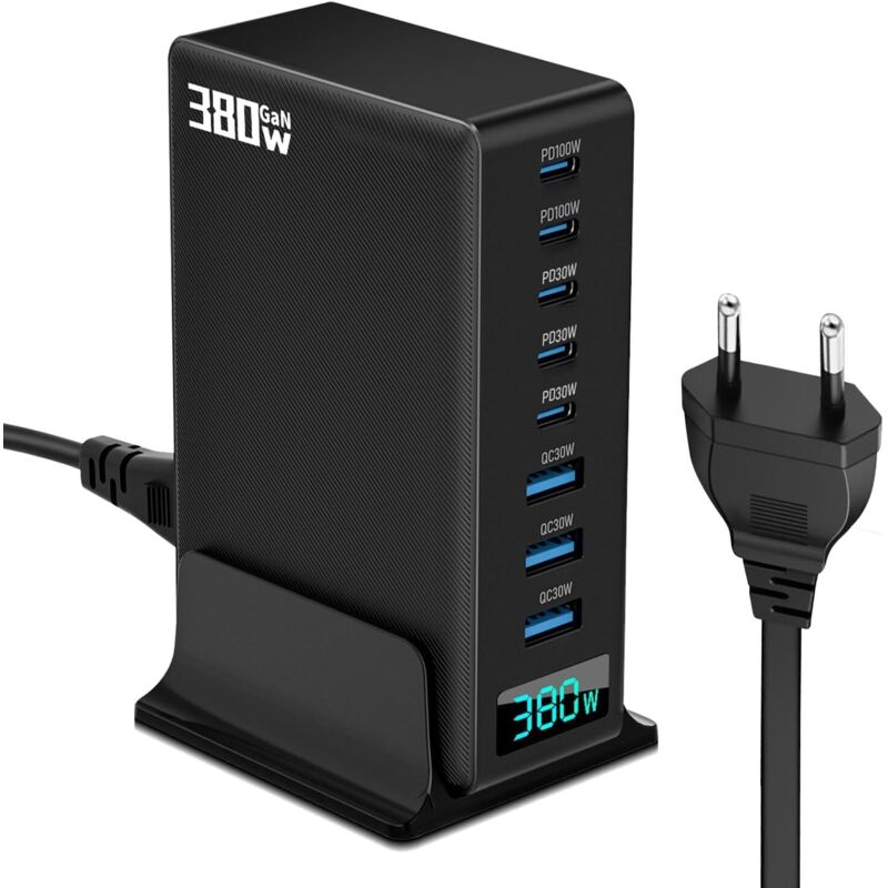 [niemals Verwendet] 380-w-usb-c-ladegerät – 8-port-gan-iii-schnellladegerät Mit 5 Usb-c- Und 3 Usb-a-anschlüssen, Pd-pps-100-w-laptop-ladeadapter