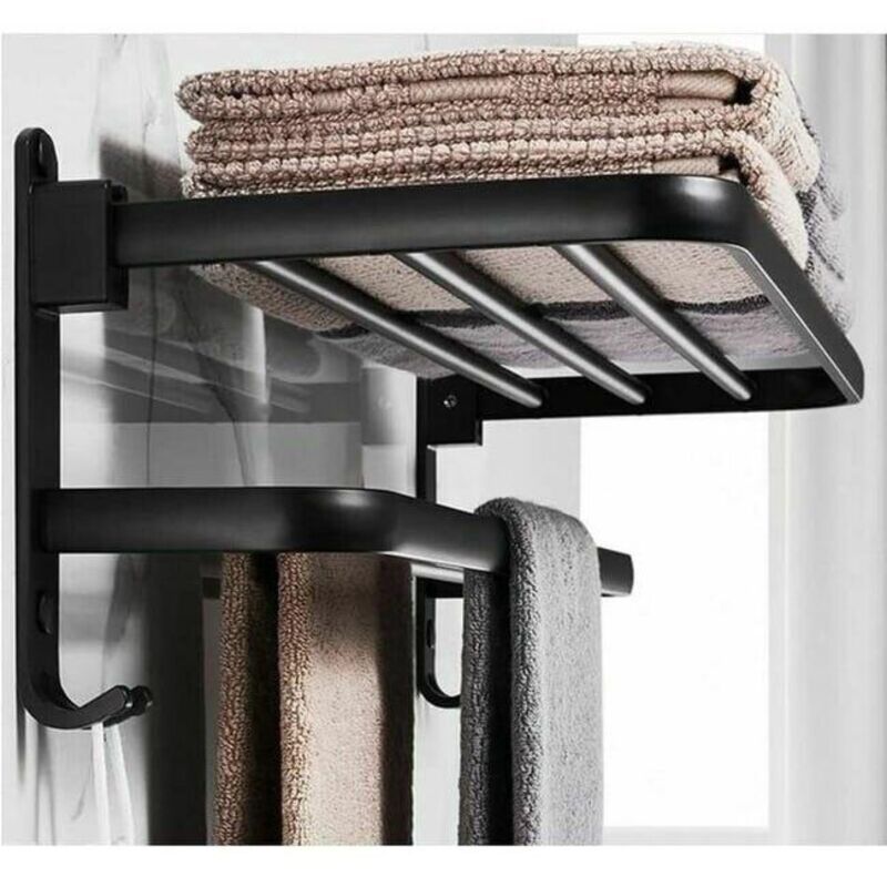 [niemals Verwendet] Handtuchhalter Fürs Badezimmer, Faltbare Ablage, Aluminium, Wandmontage (40 Cm, Schwarz)