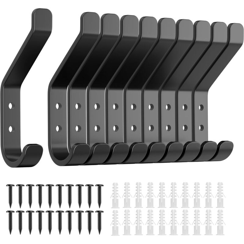 [niemals Verwendet] Set Mit 10 Schraubhaken Für Akustikpaneele, Für Schlafzimmer, Wohnzimmer, Badezimmer, Wandhaken Für Kleiderschränke, Jacken, Metall, Schwarz, 10 Cm
