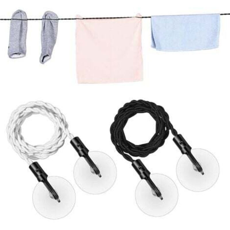 [niemals Verwendet] 2er-set (schwarz + Weiß) Reise-wäscheleine, Tragbare, Einziehbare Wäscheleine Mit Haken Und Saugnapf, Unverzichtbares Campingzubehör Für Kreuzfahrten, Outdoor- Und Indoor-aktivität