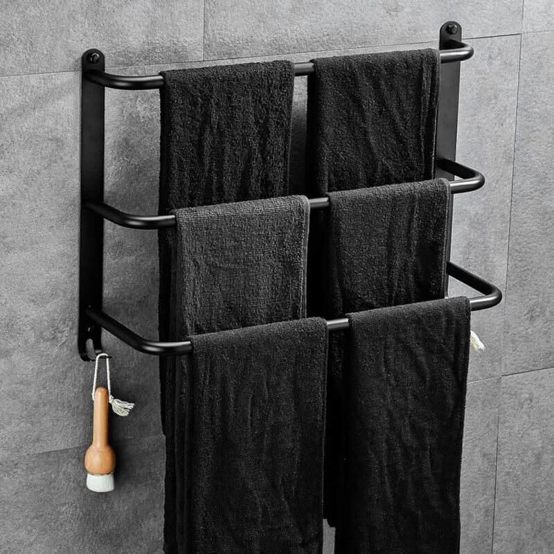[niemals Verwendet] 3-stöckiger Handtuchhalter Aus Edelstahl, Kein Bohren Erforderlich, Für Bad, Küche Und Wc, Schwarz