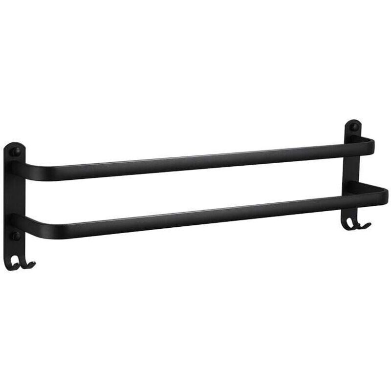 [niemals Verwendet] 2-stöckiger, Wandmontierter Handtuchhalter Aus Aluminium Mit Haken, Schwarz, Wasserfest, Für Bad Und Küche – 30 Cm