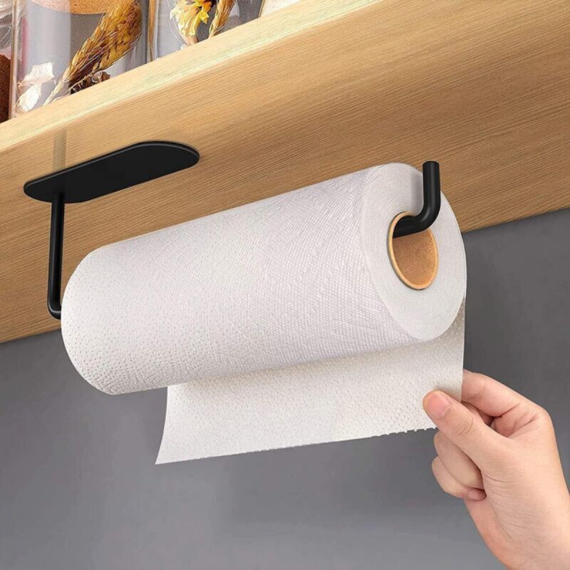 [niemals Verwendet] Schwarzer Papierhandtuchhalter, Wandmontierter Papierhandtuchrollenhalter, Selbstklebender Küchenpapierhandtuchhalter Ohne Bohren, Edelstahl-rollenhalter Für Schrank Und Badezimmer