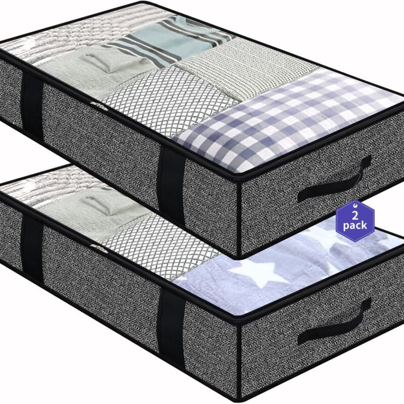 [niemals Verwendet] 2er-set, 100 X 50 X 18 Cm, Schwarze Leinen-aufbewahrungstaschen Für Unter Das Bett, Weiche Organizer-taschen Für Den Kleiderschrank, Faltbar, Platzsparend Mit 4 Verstärkten Tragegr