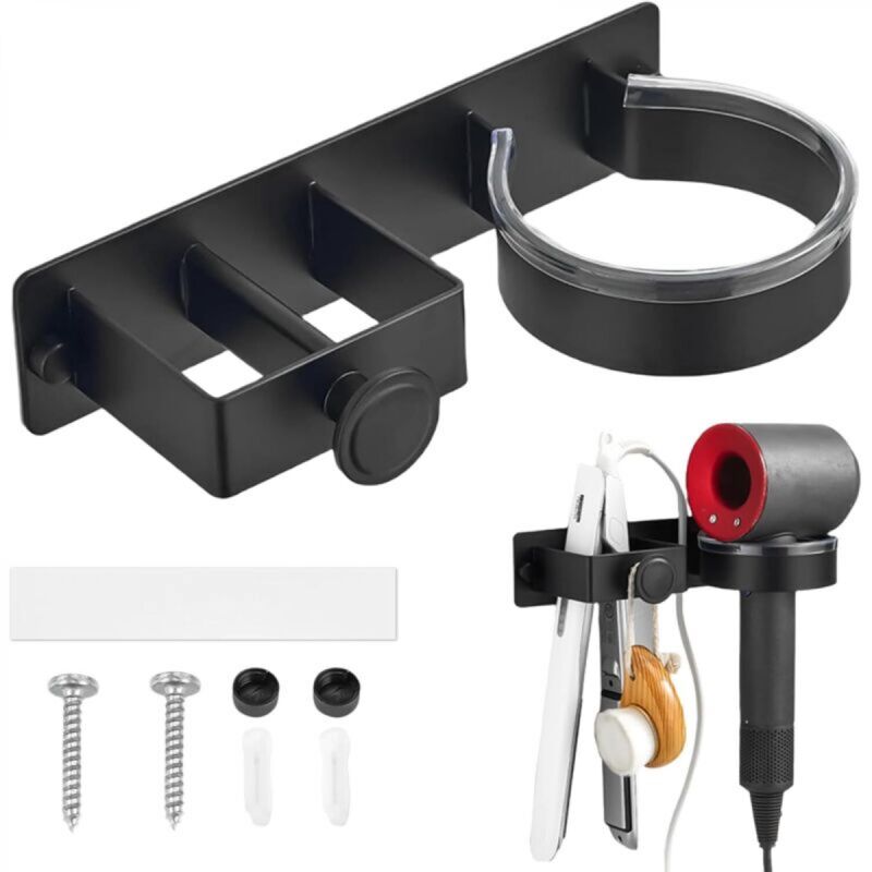[niemals Verwendet] Wandhalterung Für Haartrockner Und Glätteisen, Kein Bohren Erforderlich, Aus Aluminium, Vielseitig, Selbstklebend, Für Badezimmer, Hotels Und Friseursalons.