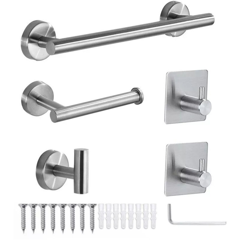 [niemals Verwendet] 5-teiliges Badezimmer-zubehörset: Handtuchhalter, Papierhalter, Haken, Klebehaken, Multifunktions-badezimmerset, Silber