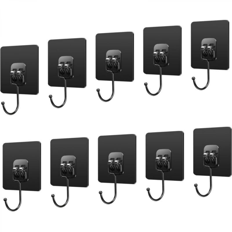 [niemals Verwendet] Packung Mit 10 Schwarzen Klebehaken Für Die Wand, Max. 10 Kg Tragkraft, Zum Aufhängen Von Badezimmerartikeln, Decken, Türen, Küchenartikeln, Bademänteln Und Handtuchhaltern.