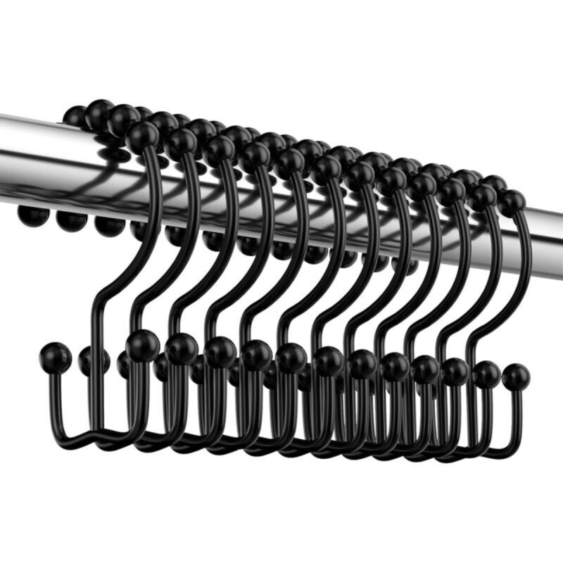 [niemals Verwendet] Schwarze Duschvorhanghaken, Rostfreie Metallringe, Doppelt Verschiebbare Haken Für Duschstangen Und -vorhänge, 12er-set – Mattschwarz