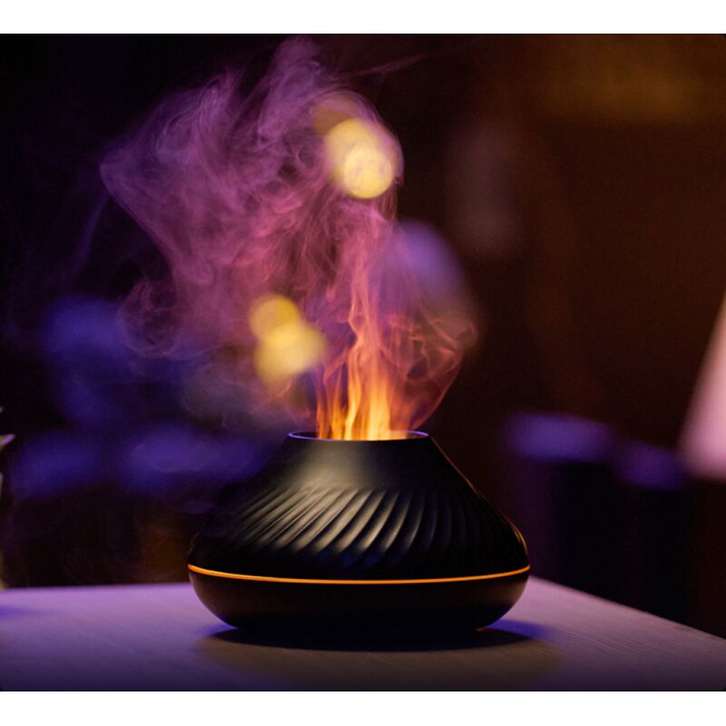 [niemals Verwendet] (schwarzer) Aroma-luftbefeuchter Mit Flammenmuster Und 7 Flammenfarben, Für Zuhause, Schlafzimmer, Yoga, Büro, Mit Schutzvorrichtung