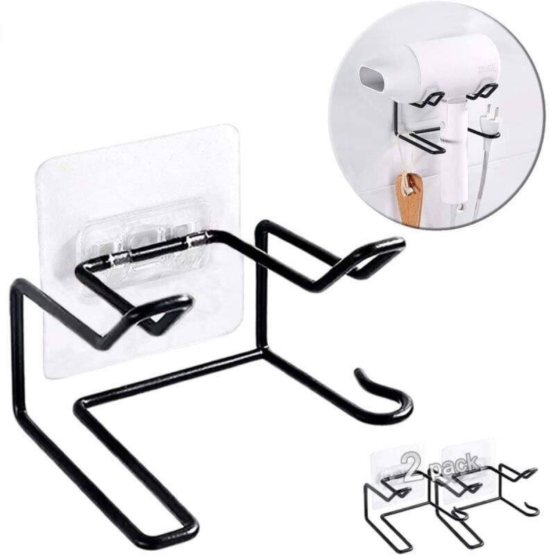 [niemals Verwendet] Set Mit 2 Wandhalterungen Für Haartrockner, Selbstklebend Und Wasserdicht, Für Lockenstäbe Und Glätteisen (schwarz)