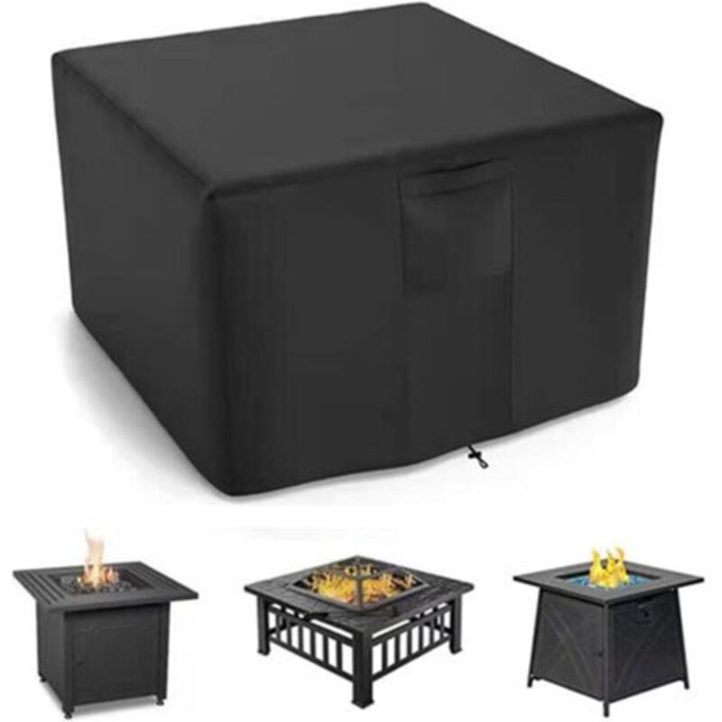 [niemals Verwendet] Feuerstellenabdeckung, Quadratische Tischabdeckung Für Gasfeuerstellen, Wasserdichte Schutzhülle Für Gartenfeuerstellen, Für Terrassenfeuerstellenmöbel (92x92x61cm, Schwarz)