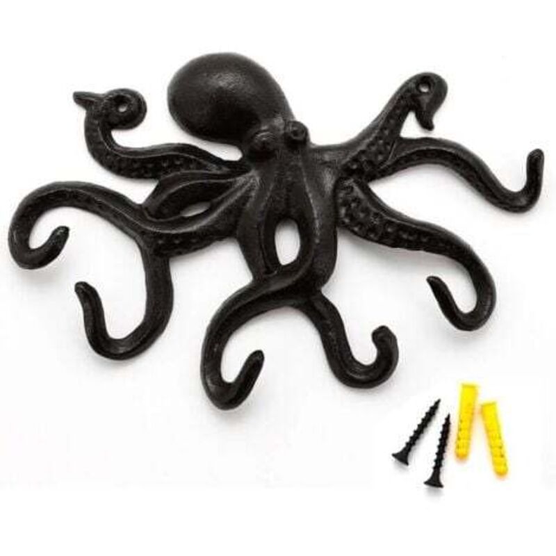 [niemals Verwendet] 6-armiger Schwarzer Oktopus-wandhaken, Designer-wandhaken, Rustikale Wandgarderobe, Stabiler Kleiderhaken