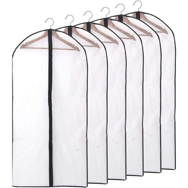 [niemals Verwendet] Kleidersäcke, Staubdicht, Wasserdicht, Mottendicht, Feuchtigkeitsbeständig, Halbtransparente Schutzhüllen Mit Reißverschluss Für Hemden Und Anzüge, 6 Stück 60 X 140 Cm (schwarz)