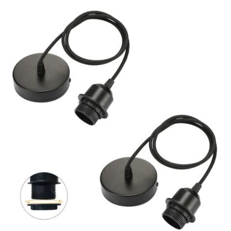 [niemals Verwendet] Set Mit 2 E27-pendelleuchten, 100 Cm Verstellbares Kabel Mit Abnehmbarem Schraubring, E27-pendelleuchte Mit Schraubring, Verstellbares Textilkabel, Für Zuhause Und Küche, Schwarz