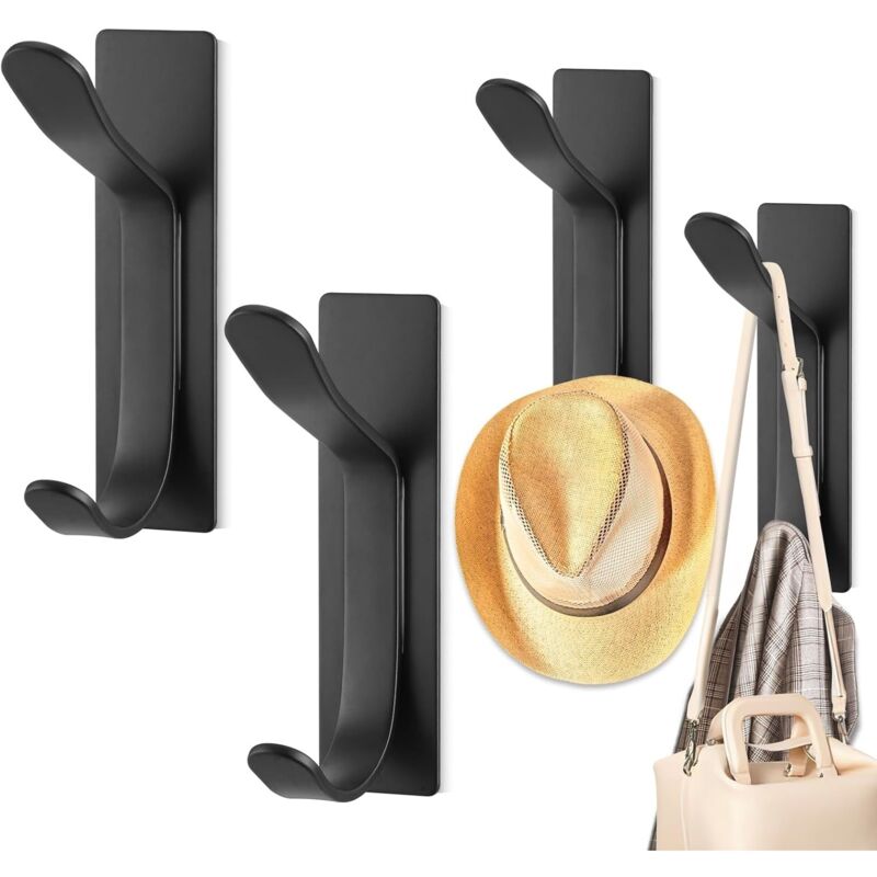 [niemals Verwendet] 4-teilige Wandgarderobe, Kein Bohren Erforderlich, Schwarz, Stabile Wandhaken, Handtuchhaken Aus Edelstahl