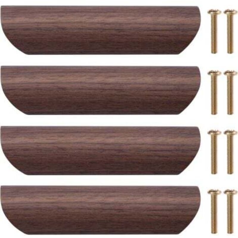 [niemals Verwendet] 4-teiliges Set Holzmöbelgriffe, Schubladengriffe, Küchentürknöpfe, Holzschrankgriffe Für Küche, Kleiderschrank, Kommode, Schublade, 96 Mm Lochabstand (schwarznuss)