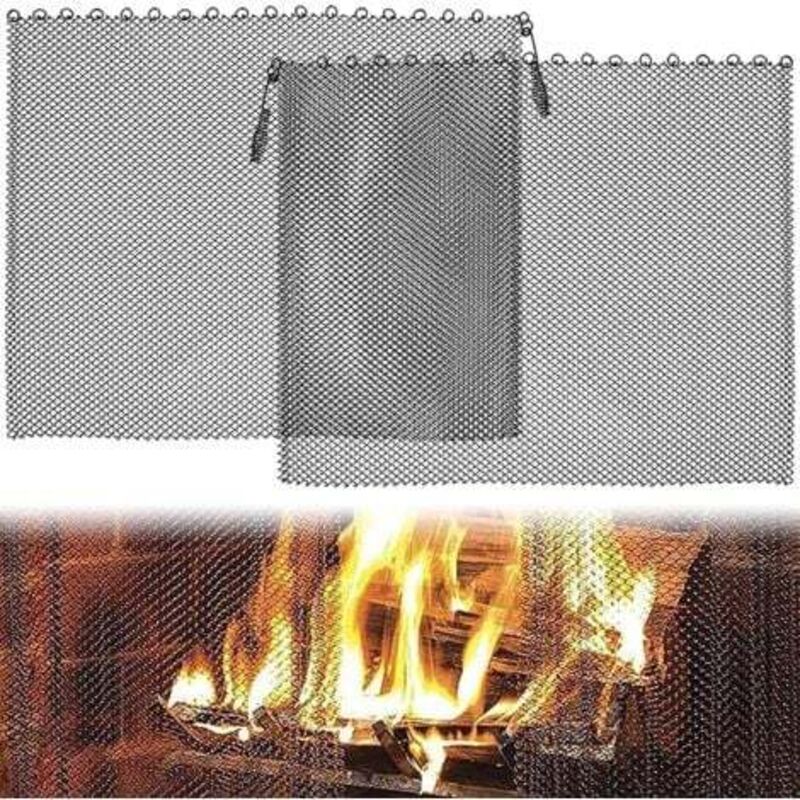 [niemals Verwendet] 2er-pack Kaminvorhänge Aus Netzgewebe, Feuerfeste Kette Mit Rankenmuster, Metall-feuerschutzgitter (24 × 18 Zoll)