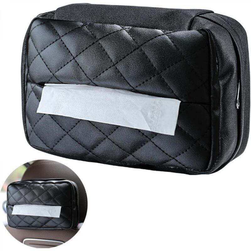 [niemals Verwendet] Taschentuchbox Aus Pu-leder, Autotaschentuchhalter, Autozubehör (schwarzer Diamant)