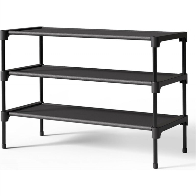 [niemals Verwendet] Dreistöckiges Schuhregal, Platzsparend, Ideal Für Eingangsbereiche, 70 X 30 X 51 Cm, Metallrahmen, Schwarz