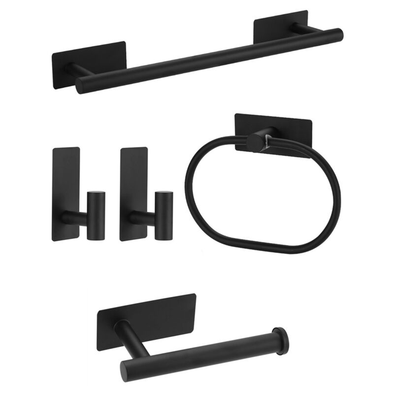 [niemals Verwendet] 5er-set Wandhandtuchhalter, Badezimmeraccessoires, Handtuchringe Aus Edelstahl, Kein Bohren Erforderlich, Schwarz