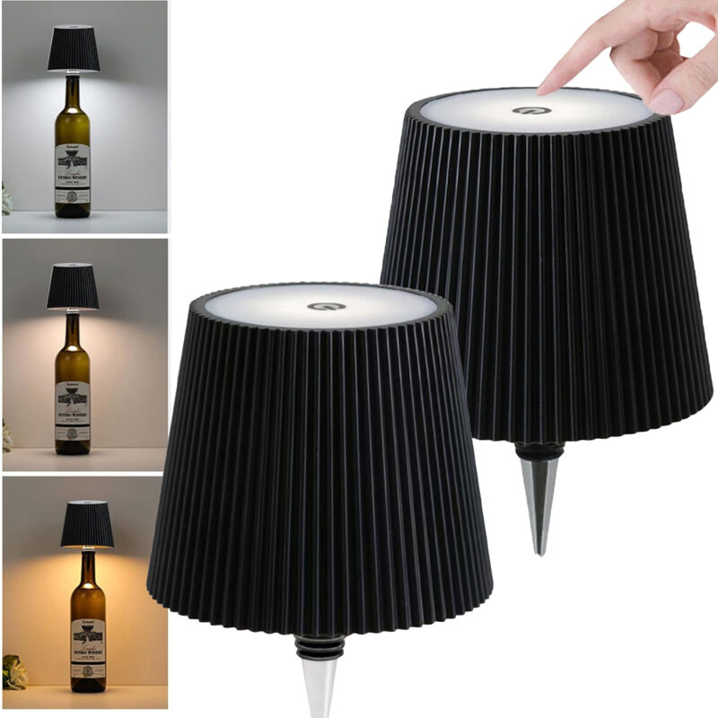 [niemals Verwendet] Set Mit 2 Kabellosen Weinflaschenleuchten, Led-weinflaschenleuchten, Wiederaufladbare Touch-tischleuchten, 3 Farbtemperaturen (schwarz)