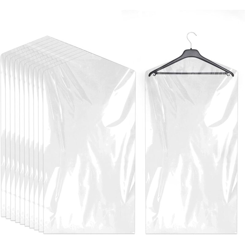 [niemals Verwendet] Set Mit 20 Kleidersäcken, Transparente Kleidersäcke, Kunststoff-kleiderschutzhüllen, 60 X 90 Cm, Kleidersäcke Zum Aufhängen