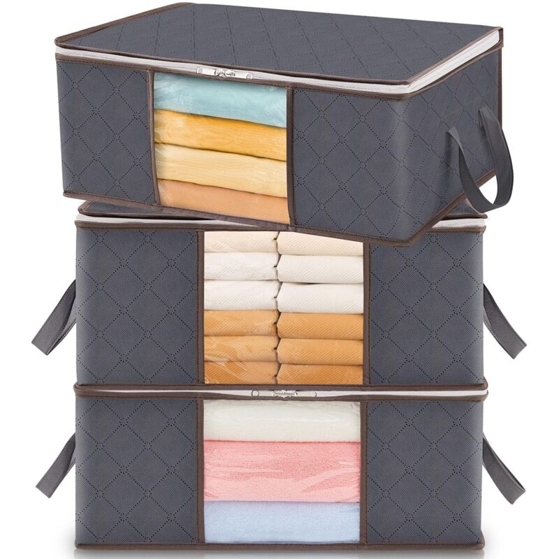 [niemals Verwendet] 3er-set Kleideraufbewahrungsbeutel (35 L), Aufbewahrungsbox, Bettbezug, Kleiderschrank-organizer Für Transparente Fenster