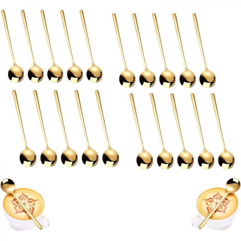 [niemals Verwendet] Set Mit 20 Runden, Vergoldeten Edelstahl-teelöffeln (13 X 3 Cm) – Edelstahl-kaffee- Und Espressolöffel