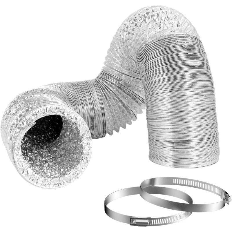 Flexibler Aluminium-abluftschlauch, 4-zoll-durchmesser, 2 M Länge, Anschlussset Für Bad, Küche Und Wäschetrockner, Mit 2 Stahlschlauchschellen