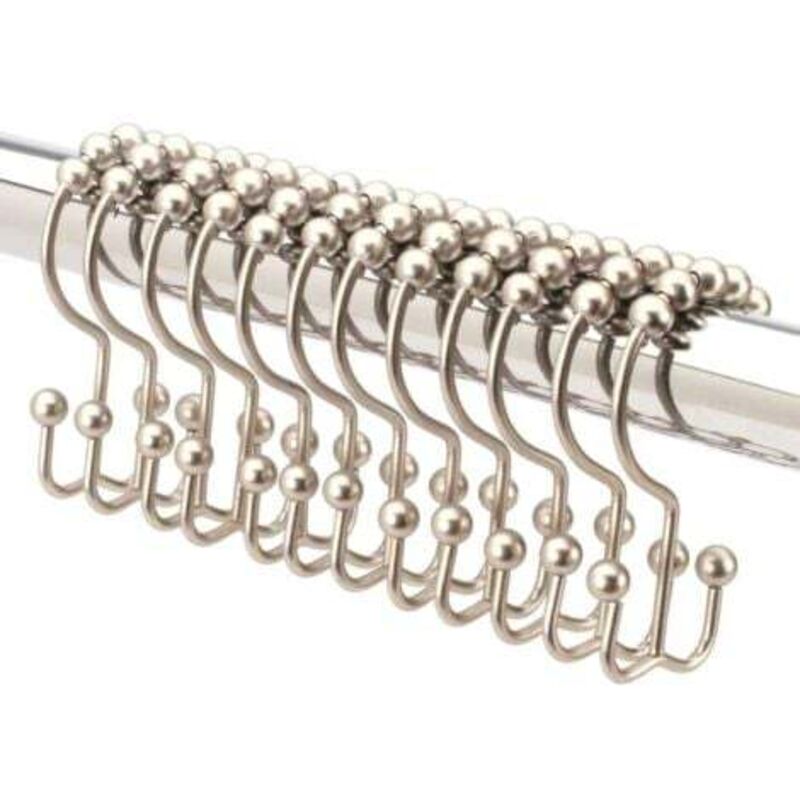 [niemals Verwendet] 12-teiliges Set Doppelter Duschvorhanghaken In Gebürstetem Nickel. Hochwertige Duschvorhangringe Aus Edelstahl. Gleitende Kugelgelenke An Ausziehbarer Duschstange.