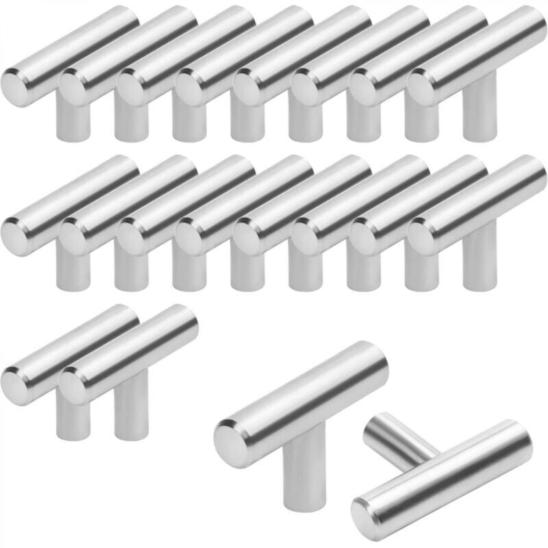 [niemals Verwendet] Set Mit 20 Küchenschrankgriffen – 50 Mm Edelstahl, T-förmig – Für Schubladenstangen, Schränke, Türen, Möbel, Badezimmer, Schlafzimmer Und Kleiderschränke