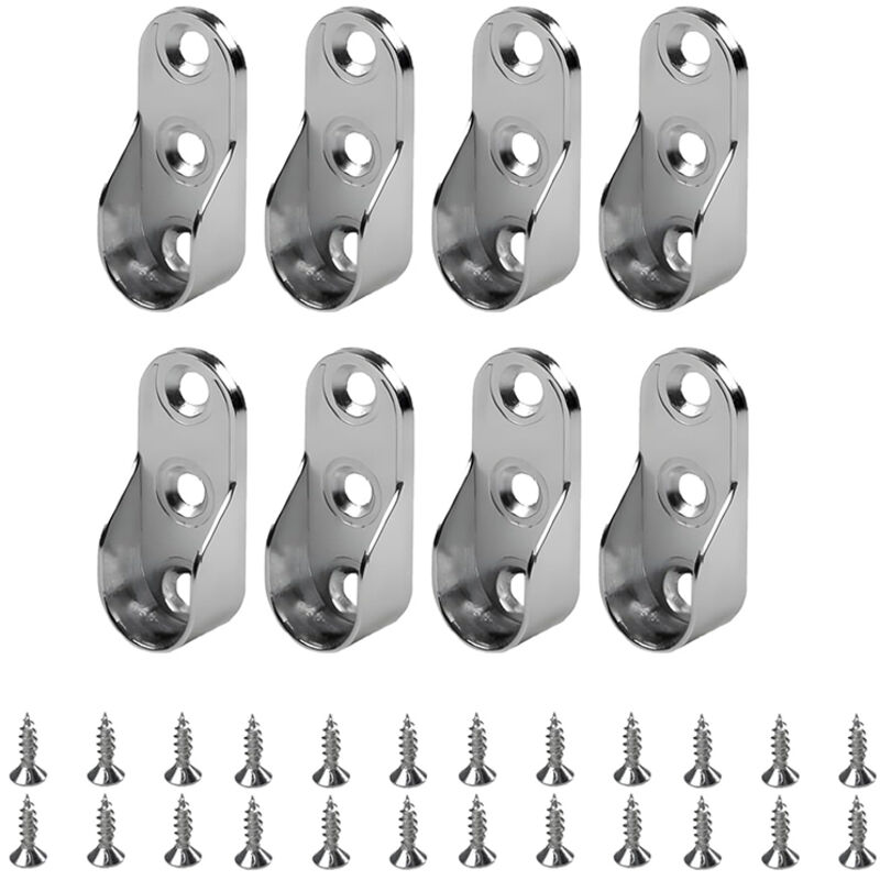 [niemals Verwendet] Set Mit 8 Kleiderstangen, Kleiderstangenhalterungen, Ovalen Kleiderstangenhalterungen, Vernickelte Zinklegierung Für Kleiderstangen
