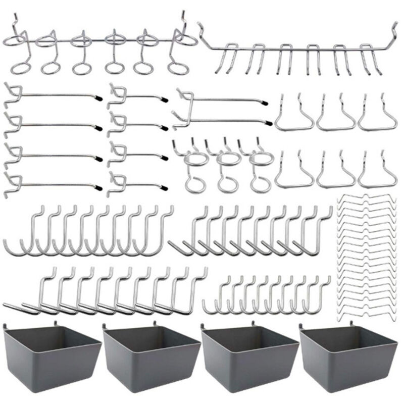 [niemals Verwendet] Lageraufbewahrungszubehörset, 80-teilig, Schwarz Und Silber, Lochabstand 2,5 Cm, Haken Für Perforierte Paneele