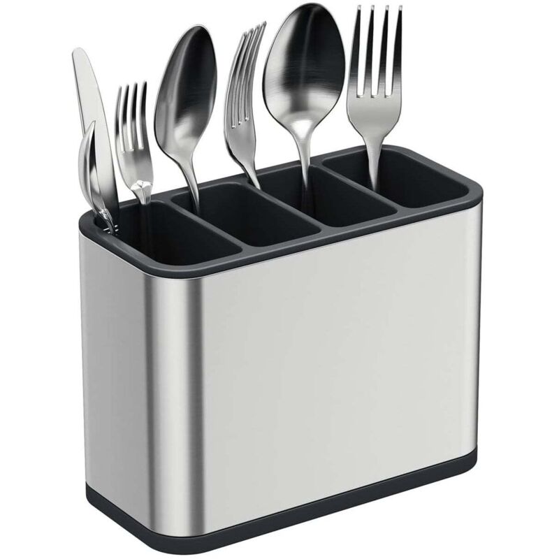 [niemals Verwendet] Besteckabtropfgestell Aus Edelstahl, Silberfarben, Mit 4 Fächern Und Rutschfester Abtropfschale Für Den Küchentisch.