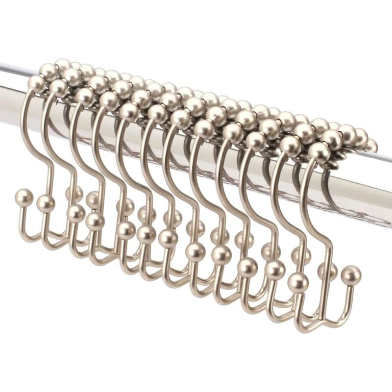 [niemals Verwendet] 12 Doppelte Duschvorhanghaken Aus Gebürstetem Nickel. Hochwertiger Duschvorhangring Aus Edelstahl. Mit Gleitkugeln.