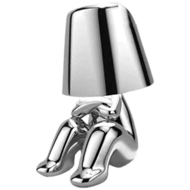 [niemals Verwendet] Silberne Tischlampe „mann“, Lustiges Nachtlicht, Dekorative Denkerlampe, Skulptur, Wohnaccessoire, Silberne Sitzende Kunstfigur-lampe