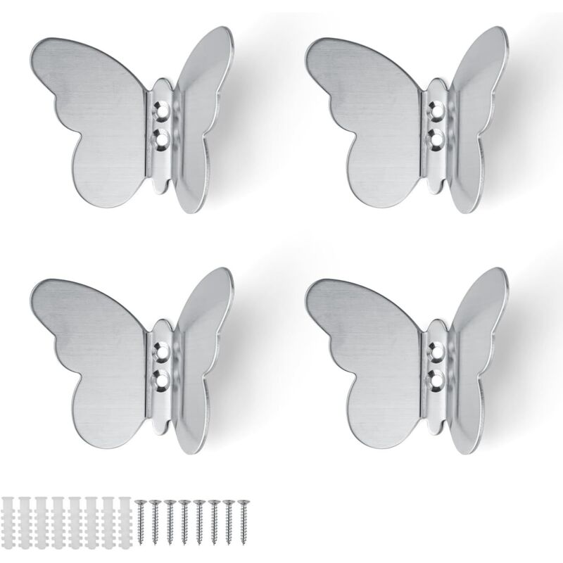 [niemals Verwendet] Silberne Wandhaken, 4er-set Moderne Wandhaken, Kreative Schmetterlings-kleiderhaken, Metallhaken Zur Dekoration Und Aufbewahrung