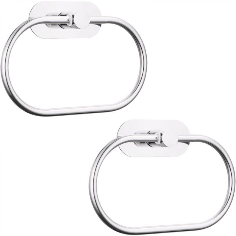 [niemals Verwendet] Set Mit 2 Selbstklebenden Handtuchringen Für Badezimmer, Wandmontage, Edelstahl, Inklusive Befestigungsmaterial, Kein Bohren Erforderlich, Moderner Runder Handtuchhalter, Chrom