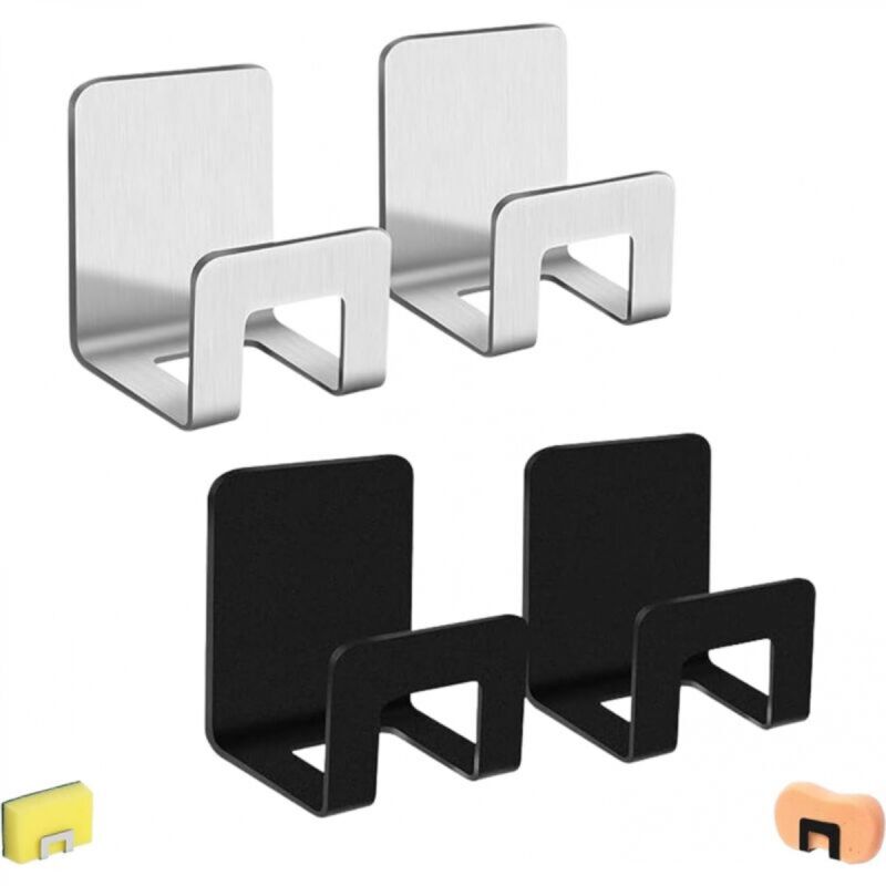 [niemals Verwendet] Set Mit 4 Selbstklebenden Schwammhaltern, Spülbecken-organizer, Wandmontierter Schwammhalter, Kein Bohren Erforderlich, Wasserdichter Edelstahlhaken (schwarz, Silber)
