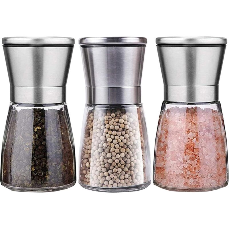 [niemals Verwendet] Set Mit 3 Salz- Und Pfeffermühlen, Manuelles Mahlwerk Mit Verstellbarem Keramikrad, Gewürzmühle, 180 Ml