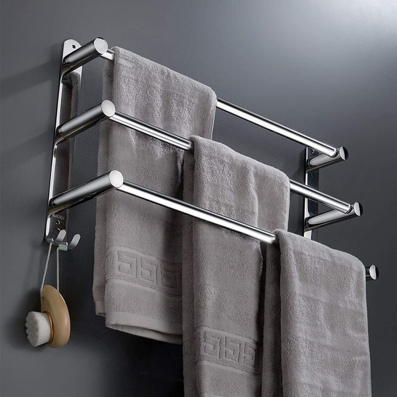 [niemals Verwendet] Handtuchhalter Aus Edelstahl Für Badezimmer, Ausziehbare, Wandmontierte Handtuchstangen, Selbstklebende Ebenen Ohne Bohren, Hotelausführung (silber, 3-lagig)