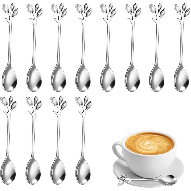 [niemals Verwendet] 12-teiliges Teelöffel-set Aus Edelstahl In Blattform, Mini-teelöffel Im Zweigdesign Für Wasser, Tee, Milch – Silber