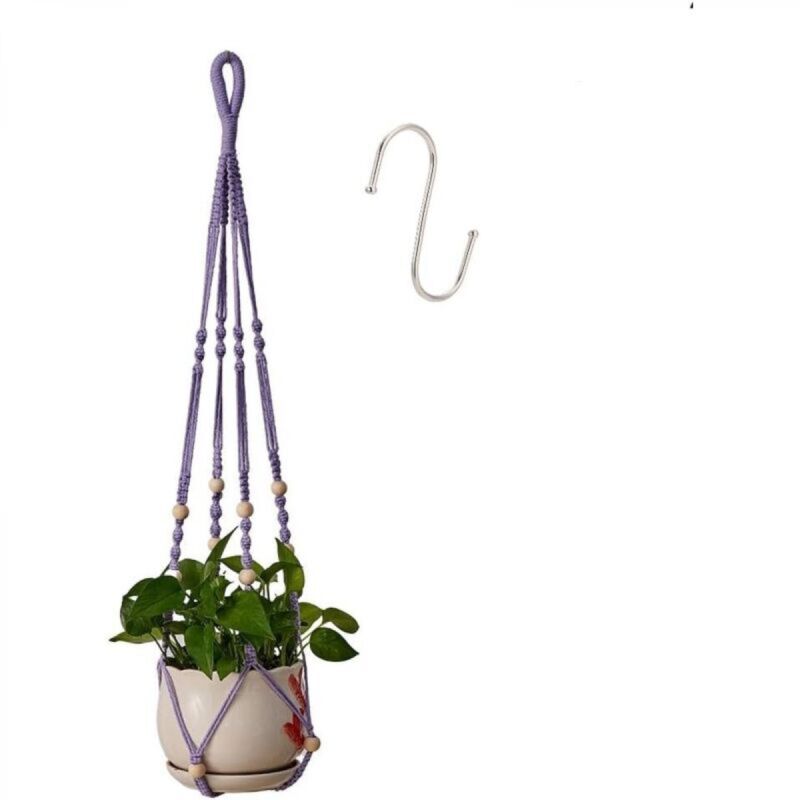 [niemals Verwendet] Lila Baumwollseil-pflanzenampel Für Den Innenbereich, 85 Cm, Mit Holzperlen, Zur Dekoration, Ohne Haken, 1 Paar